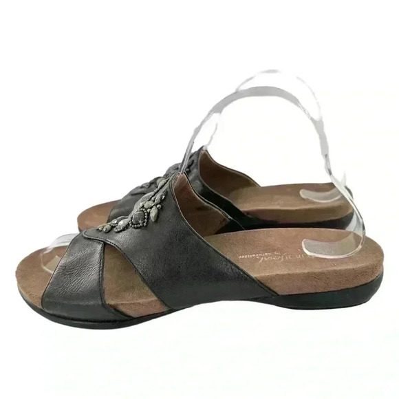 Natural soul Naturalizer amethyst sandals 8.5 black faux leather gem slides - Picture 5 of 13